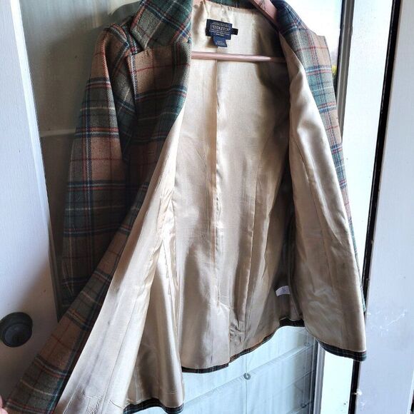 Pendleton Virgin Wool Tan Green Plaid Blazer Jacket Preppy Academia | 6 Petite - Picture 5 of 9